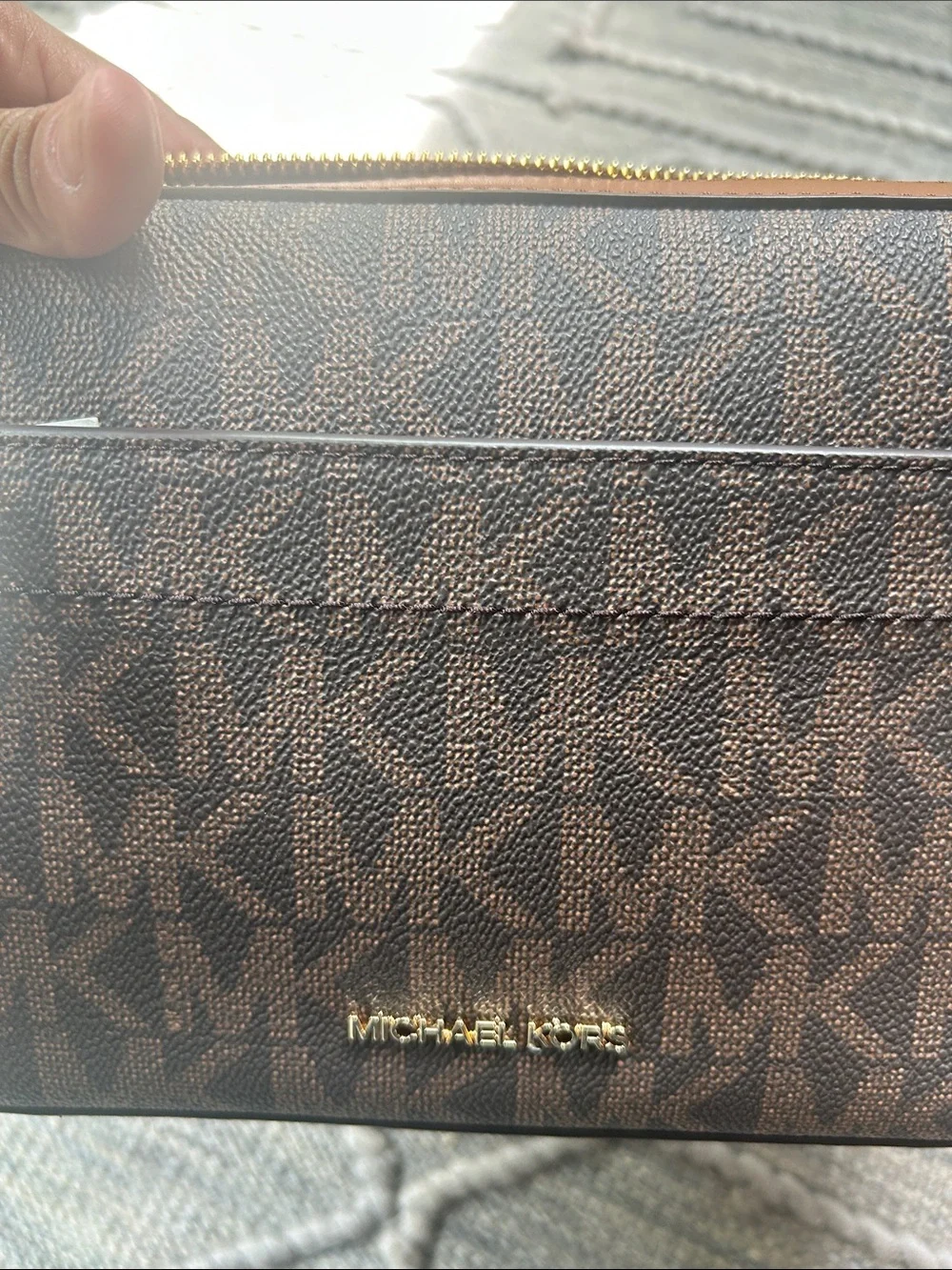 NWT Michael Kors Maeve Brown MK Logo Messenger Bag with Adjustable Cream Strap